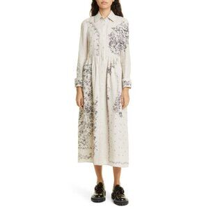 ERDEM Cora Floral Print Long Sleeve Linen shirtdress dress size 6